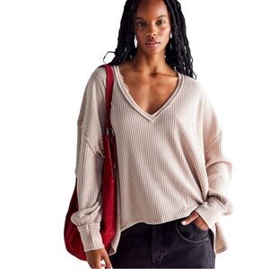 Free People Coraline Thermal Top Winter Bloom Tan, NWOTs, sz XS